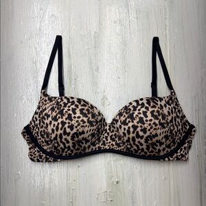 Victoria's Secret Balconnet Leopard Print Bra w/ Black Trim & Straps 32D